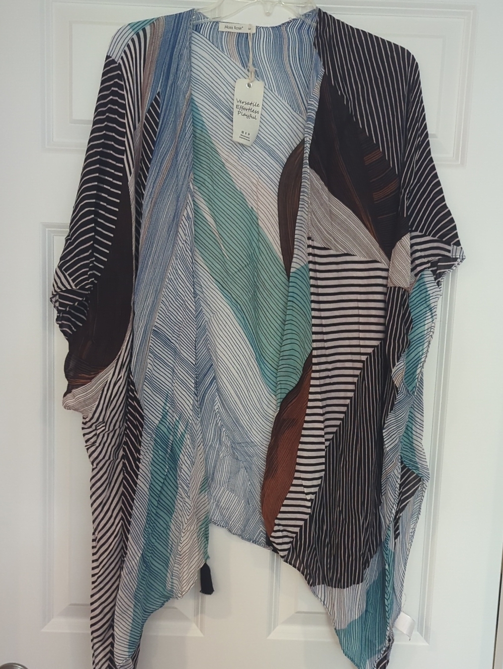 Multicolor Stripe Draped Kimono - Teal/Black